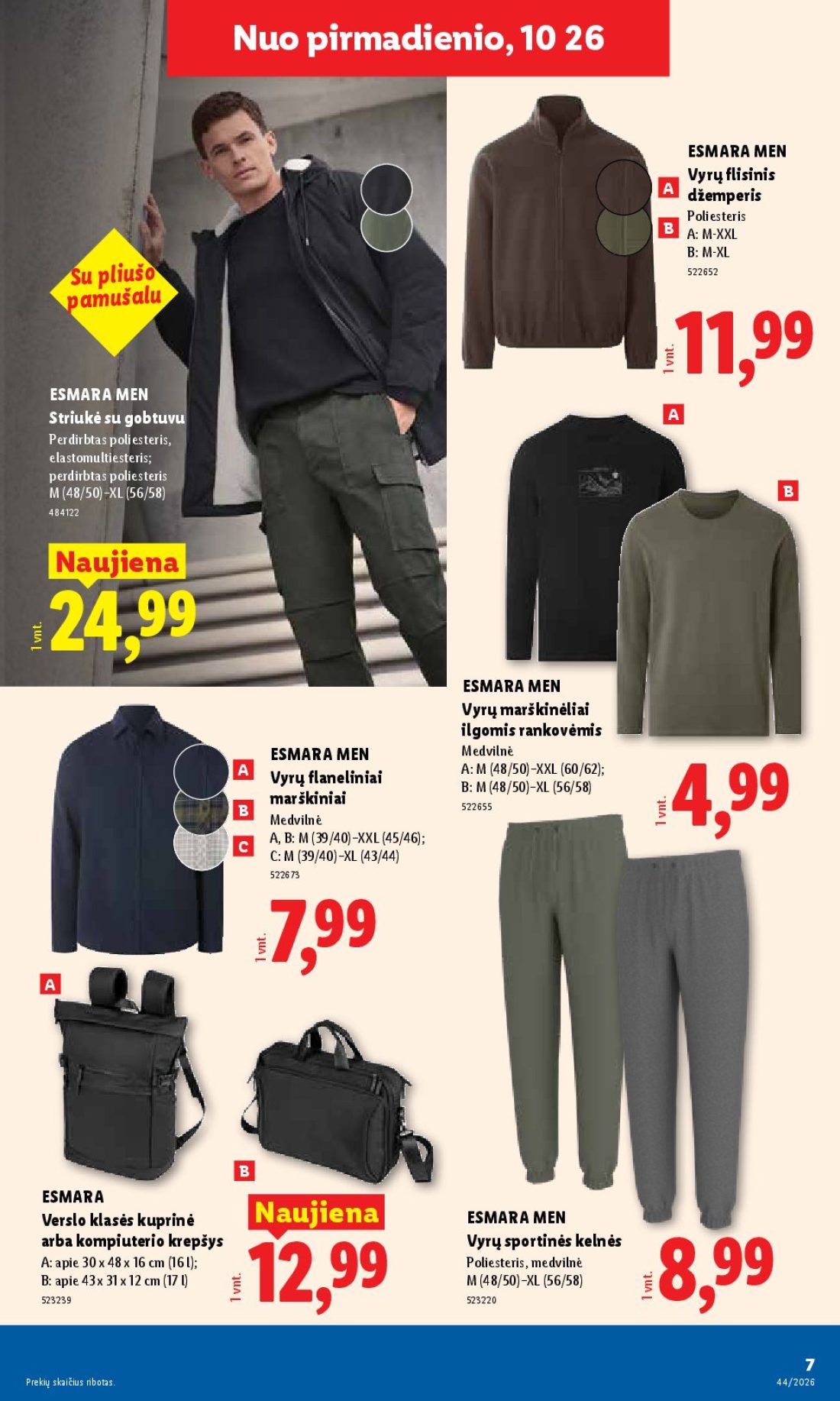 LIDL Ne maisto prekių pasiūlymai, 7 psl.: pirmadienio ESMARA MEN Vyrų flisinis džemperis Poliesteris M-XXL M-XL pliušo pamušalu v11,99 Striukė gobtuvu…