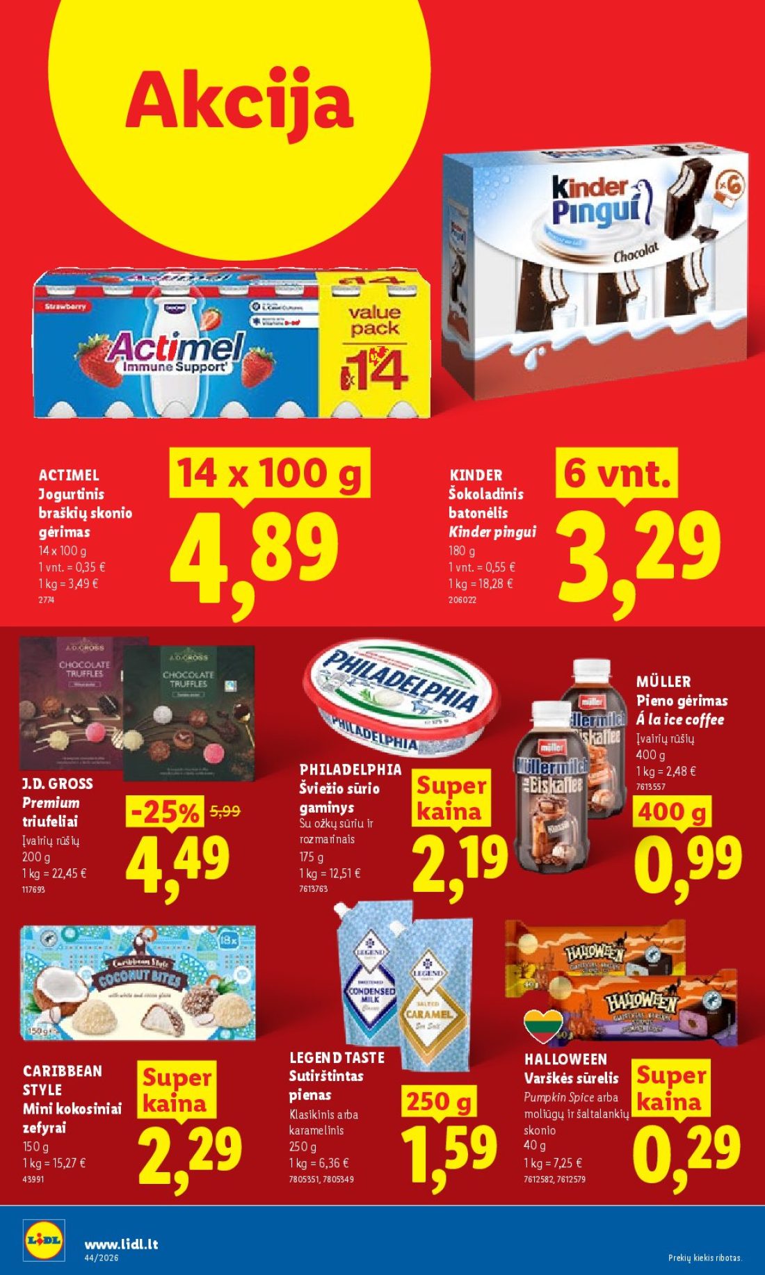 LIDL Maisto prekių pasiūlymai, 12 psl.: Akcija ACTIMEL KINDER Jogurtinis Šokoladinis braškių skonio batonėlis gėrimas pingui MÜLLER Pieno ice coffee…