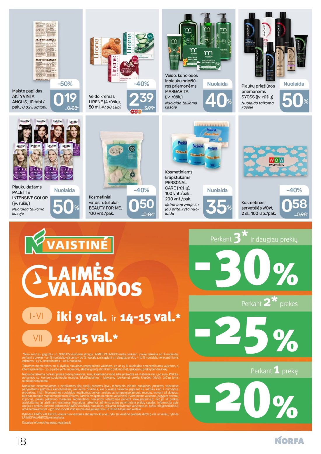 NORFA akcijų leidinys Nr.22, 18 psl.: Veido kūno odos plaukų priežiū Nuolaida ros priemonėms priežiūros Maisto papildas MARGARITA AKTYVINTA kremas…