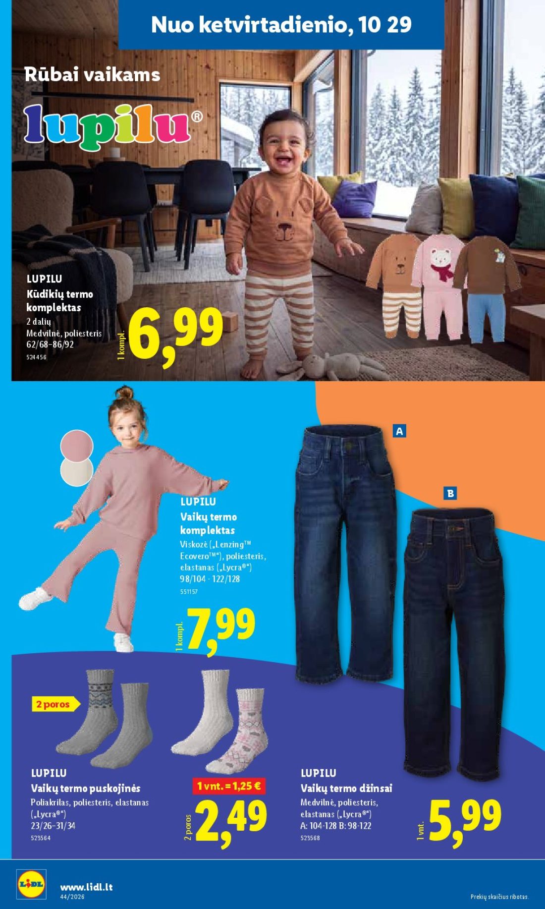 LIDL Ne maisto prekių pasiūlymai, 20 psl.: ketvirtadienio Rūbai vaikams LUPILU Kūdikių termo komplektas dalių Medvilnė poliesteris Vaikų Viskozė…