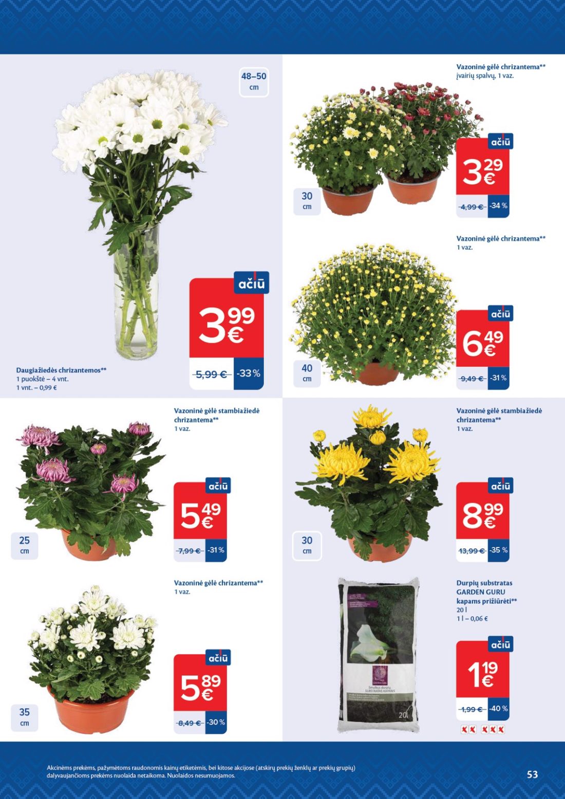 MAXIMA AČIŪ savaitinis leidinys Nr. 44, 53 psl.: Daugiažiedės chrizantemos puokštė Vazoninė gėlė stambiažiedė chrizantema vaz Akcinėms prekėms pažymėtoms…