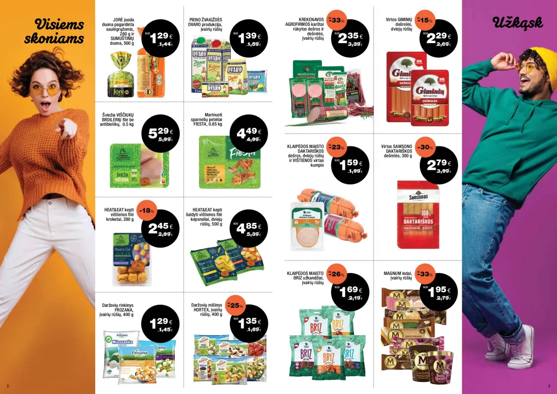 EXPRESS MARKET akcijų leidinys, 2 psl.: JORĖ juoda PIENO ŽVAIGŽDĖS KREKENAVOS Virtos GIMINIŲ Visiems duona pagardinta DVARO produkcija AGROFIRMOS kar…