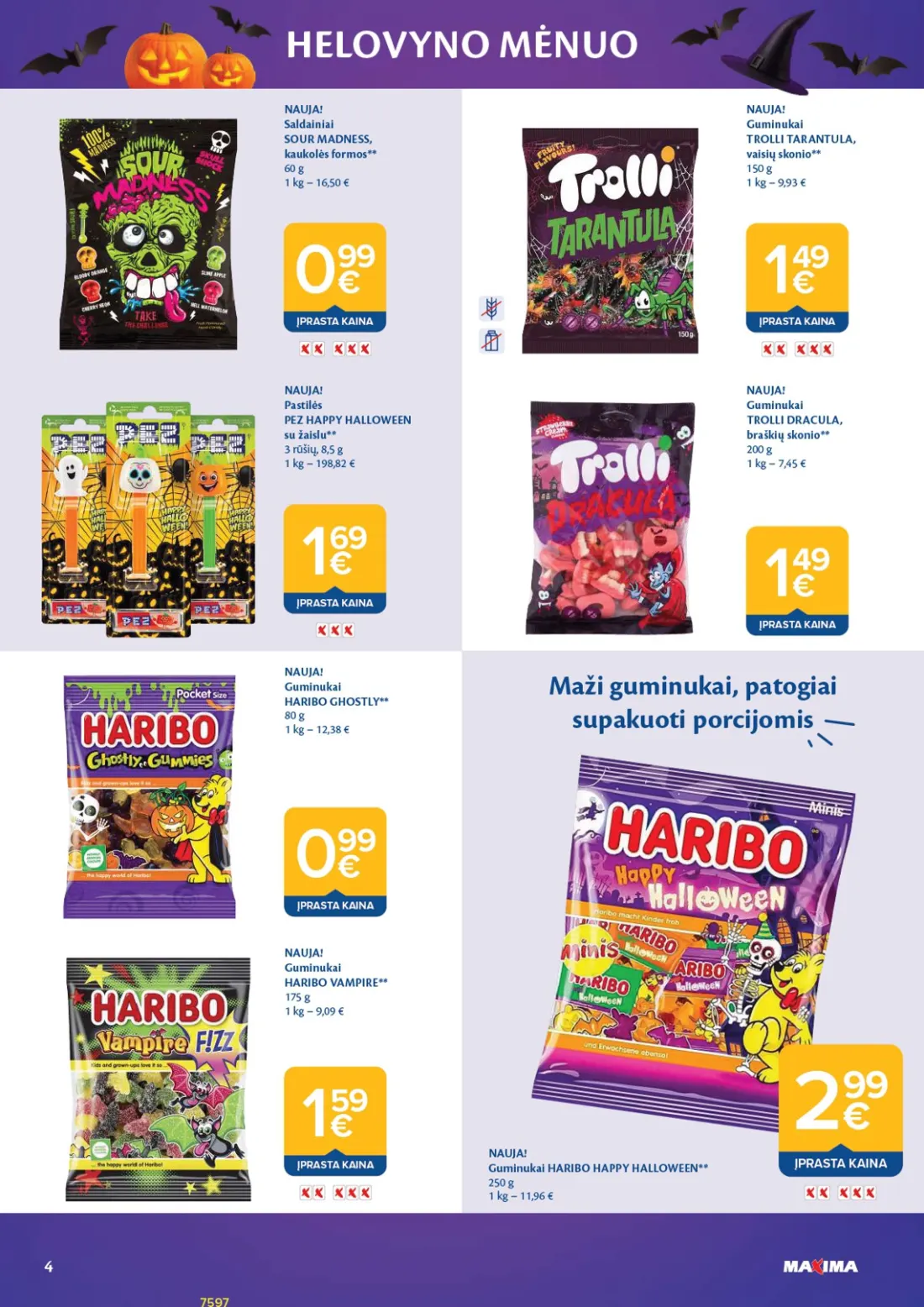 MAXIMA Helovyno mėnuo, 4 psl.: Minkšti guminukai valgomi sluoksniais HELOVYNO MĖNUO NAUJA AMOS PEELERZ PUMPKINS ZOMBIES rūšių ĮPRASTA Saldai…