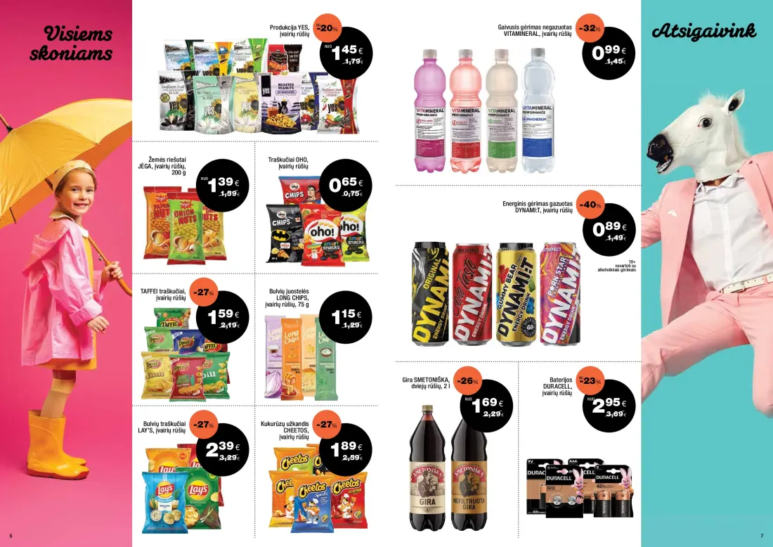 EXPRESS MARKET akcijų leidinys, 4 psl.: Produkcija YES Gaivusis gėrimas negazuotas Visiems įvairių rūšių VITAMINERAL Atsigaivink skoniams Žemės riešu…