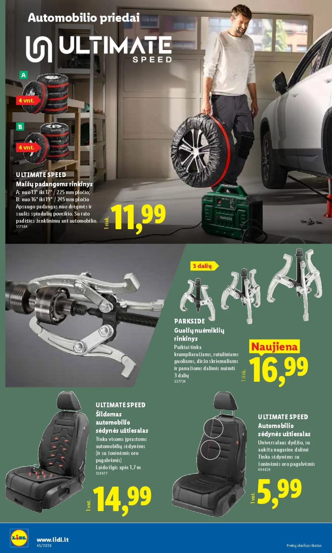 LIDL Ne maisto prekių pasiūlymai, 4 psl.: Automobilio priedai ULTIMATE SPEED Maišų padangoms rinkinys pločio Apsaugo padangas drėgmės saulės spindulių…
