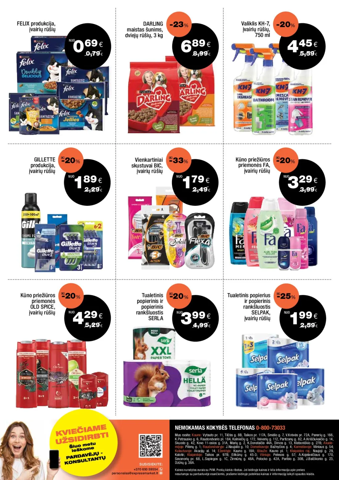 EXPRESS MARKET akcijų leidinys, 5 psl.: FELIX produkcija DARLING Valiklis KH-7 įvairių rūšių maistas šunims dviejų GILLETTE Vienkartiniai Kūno prieži…