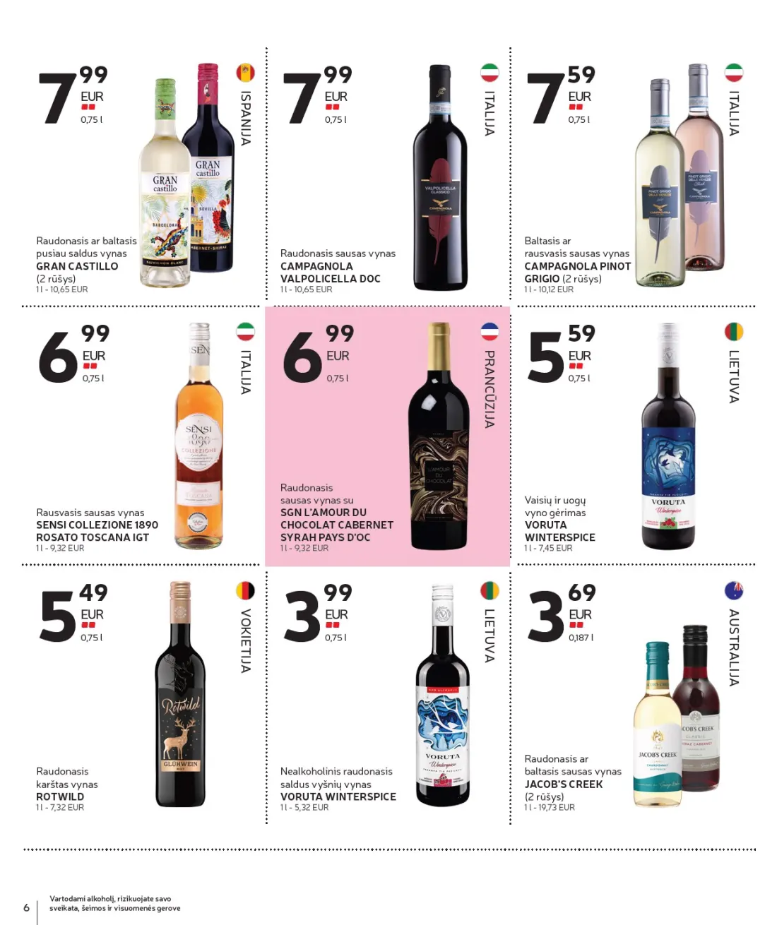 RIMI Alkoholinių gėrimų asortimento katalogas Nr. 21, 6 psl.: Vartodami alkoholį rizikuojate savo sveikata šeimos visuomenės gerove ITALIJA LIETUVA AUSTRALIJA PRANCŪZIJA I…