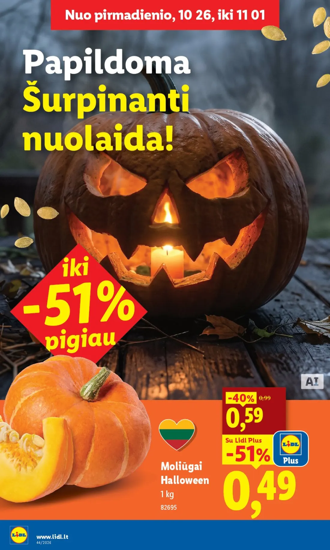 LIDL Maisto prekių pasiūlymai, 8 psl.: pirmadienio Papildoma Šurpinanti nuolaida pigiau Lidl Plus Moliūgai Halloween www.lidl.lt Prekių skaičius rib…