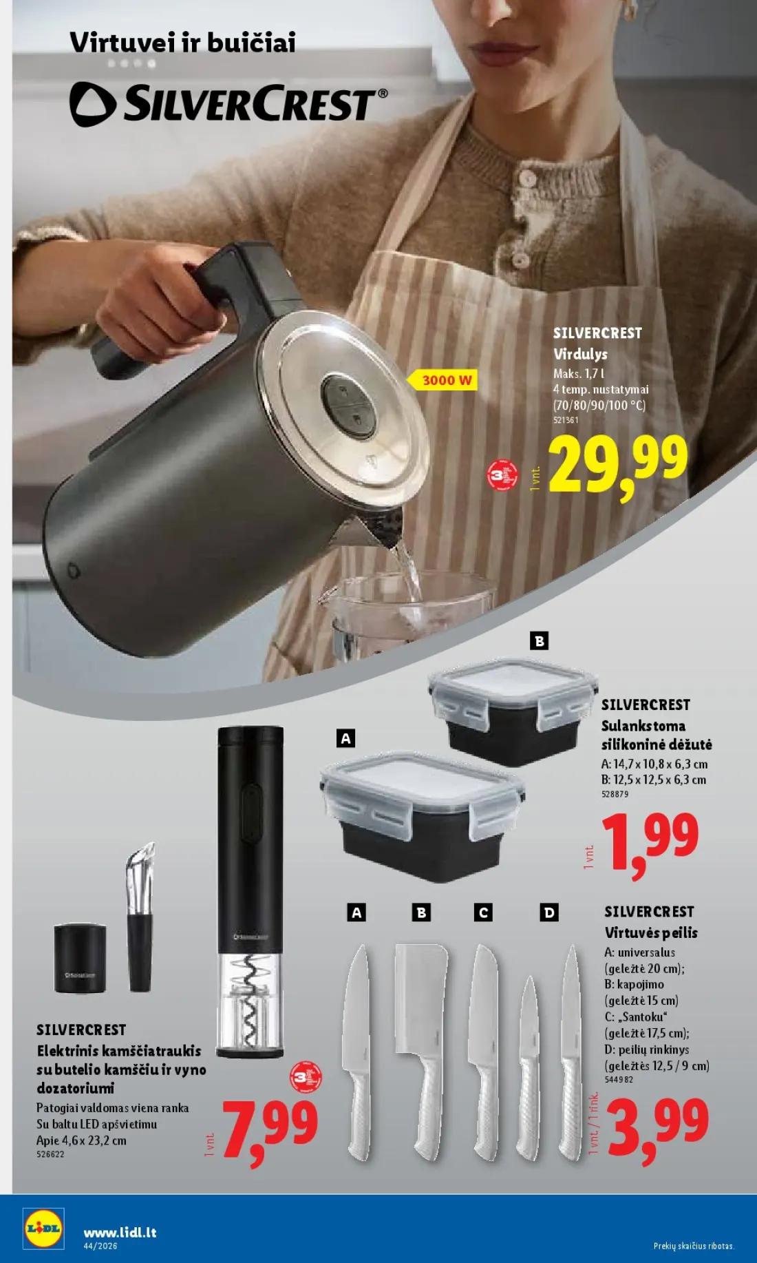 LIDL Ne maisto prekių pasiūlymai, 12 psl.: Virtuvei buičiai SILVERCREST Virdulys Maks temp nustatymai vnt.29,99 Sulankstoma silikoninė dėžutė vnt.1,99 V…