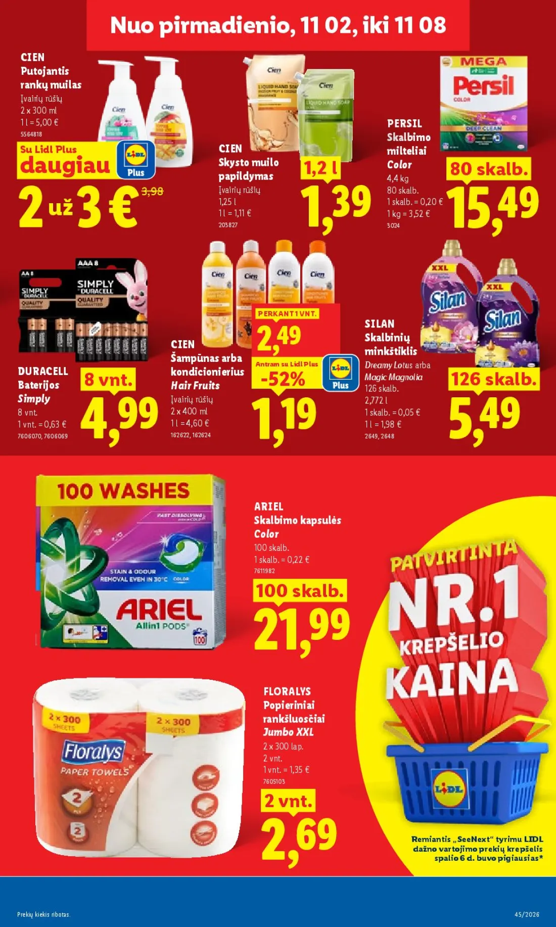 LIDL Maisto prekių pasiūlymai, 15 psl.: NNuo pirmadienio,pirmadienio CIEN Putojantis rankų muilas Įvairių rūšių PERSIL Skalbimo Lidl Plus milteliai d…