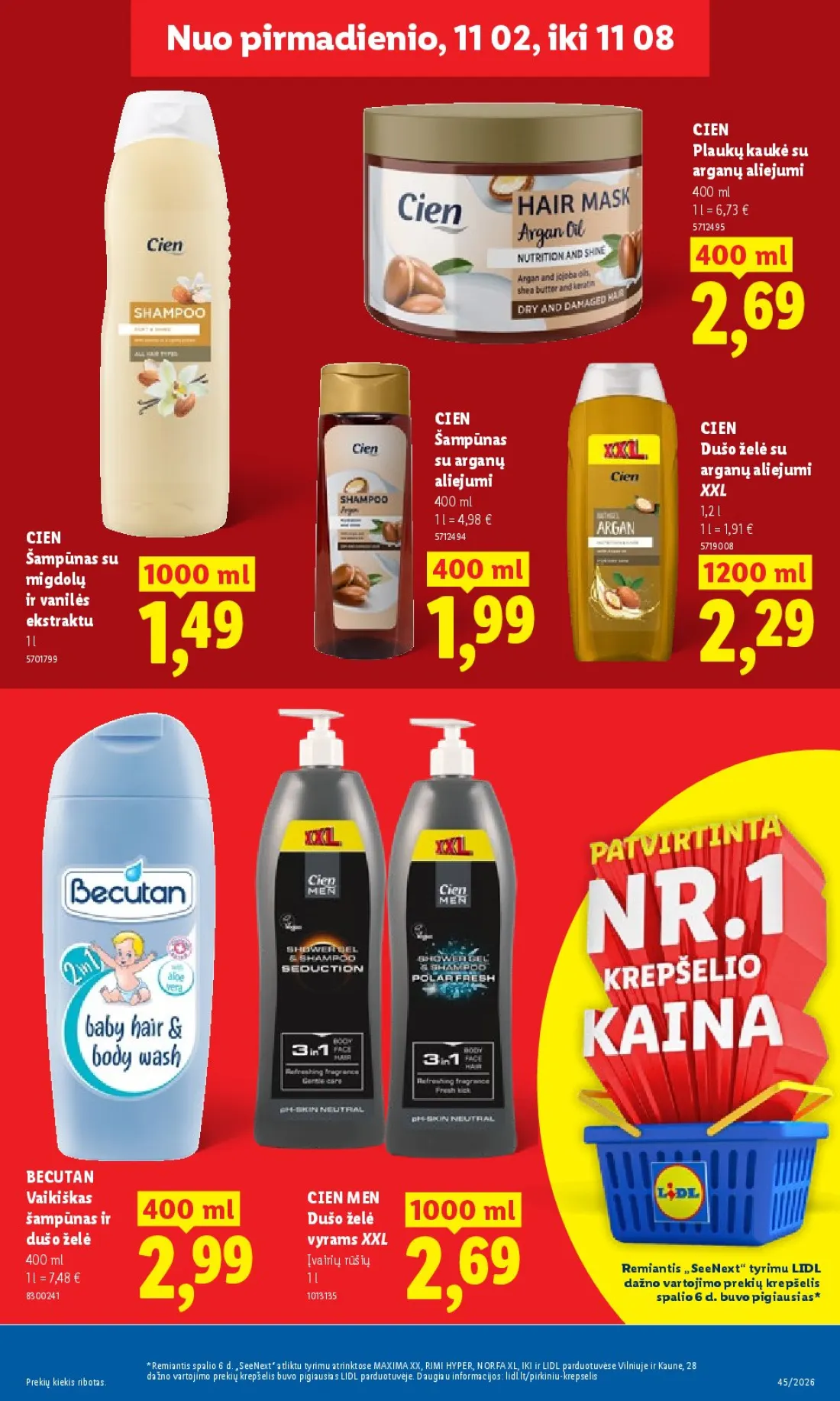 LIDL Maisto prekių pasiūlymai, 17 psl.: NNuo pirmadienio,pirmadienio CIEN Plaukų kaukė arganų aliejumi Šampūnas Dušo želė XXL migdolų vanilės ekstrak…