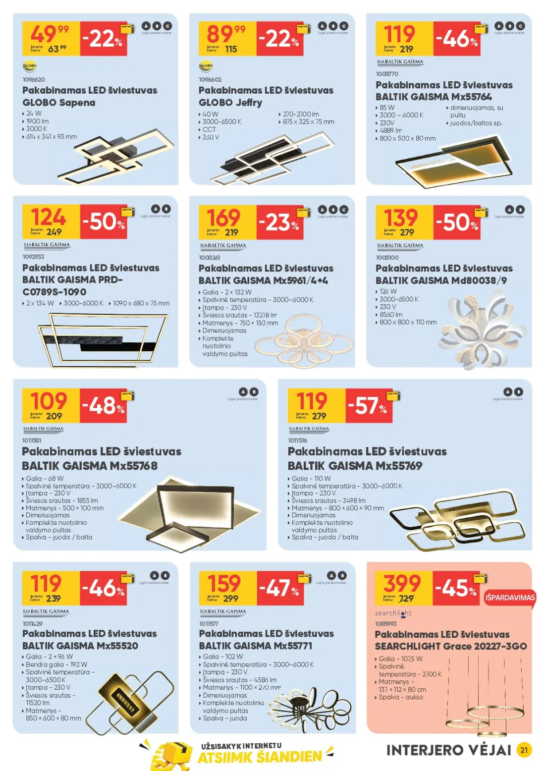MOKI VEŽI Pagrindinis Moki-vezi kaininis leidinys, 21 psl.: Lygio parduotuvėse Įprasta Pakabinamas LED šviestuvas BALTIK GAISMA Mx55764 GLOBO Sapena Jeff dimeriuojamas p…