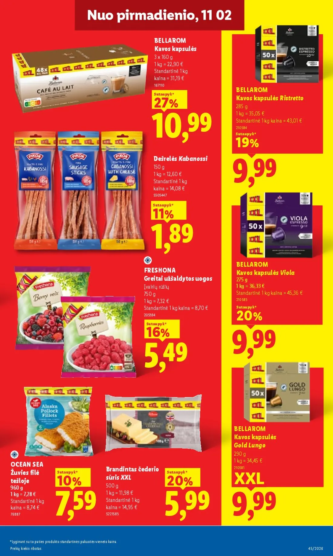 LIDL Maisto prekių pasiūlymai, 23 psl.: pirmadienio BELLAROM Kavos kapsulės CHEF SELECT Standartinė Viola Sutaupyk Ristretto XXX Dešrelės Kabanossi F…