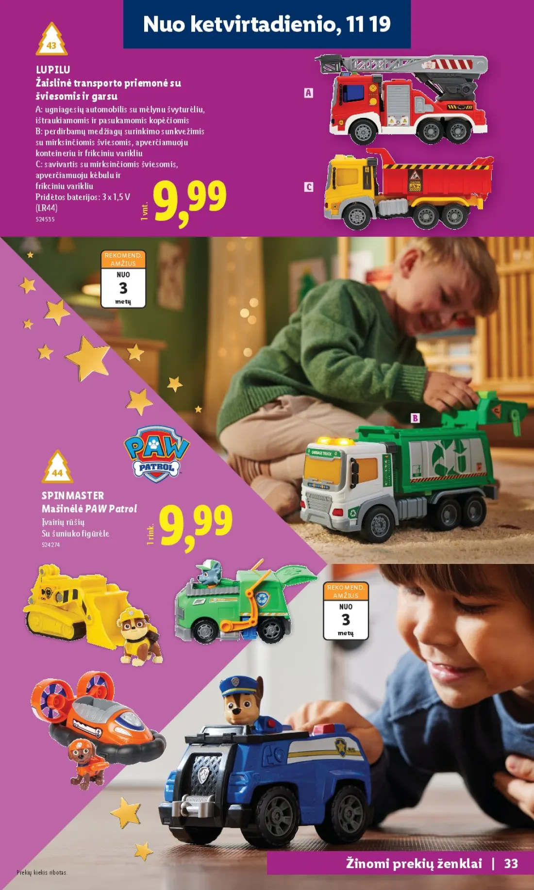 LIDL Žaislų katalogas, 33 psl.: ketvirtadienio LUPILU Žaislinė transporto priemonė šviesomis garsu ugniagesių automobilis mėlynu švyturėliu i…