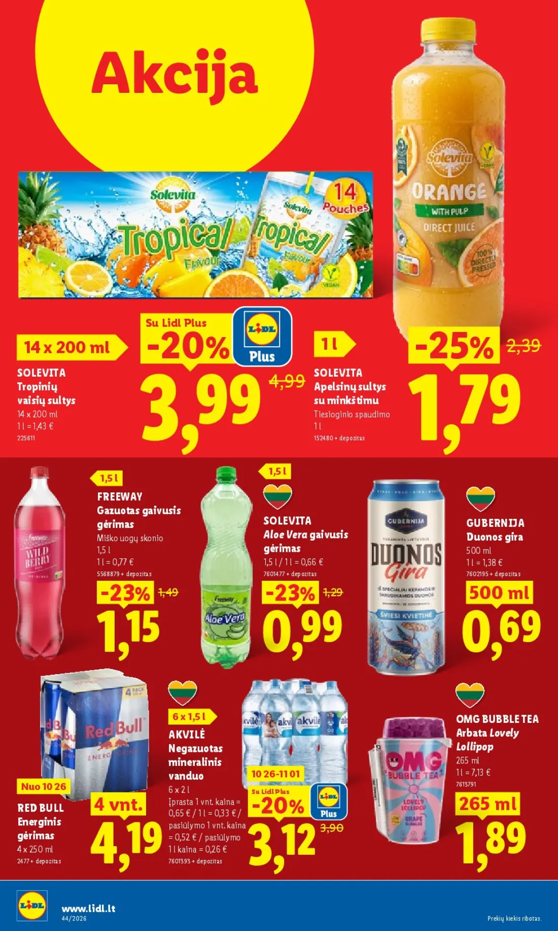 LIDL Maisto prekių pasiūlymai, 34 psl.: Neljapäevast kuni Akcija Lidl Plus SOLEVITA Tropinių Apelsinų sultys vaisių minkštimu Tiesioginio spaudimo de…