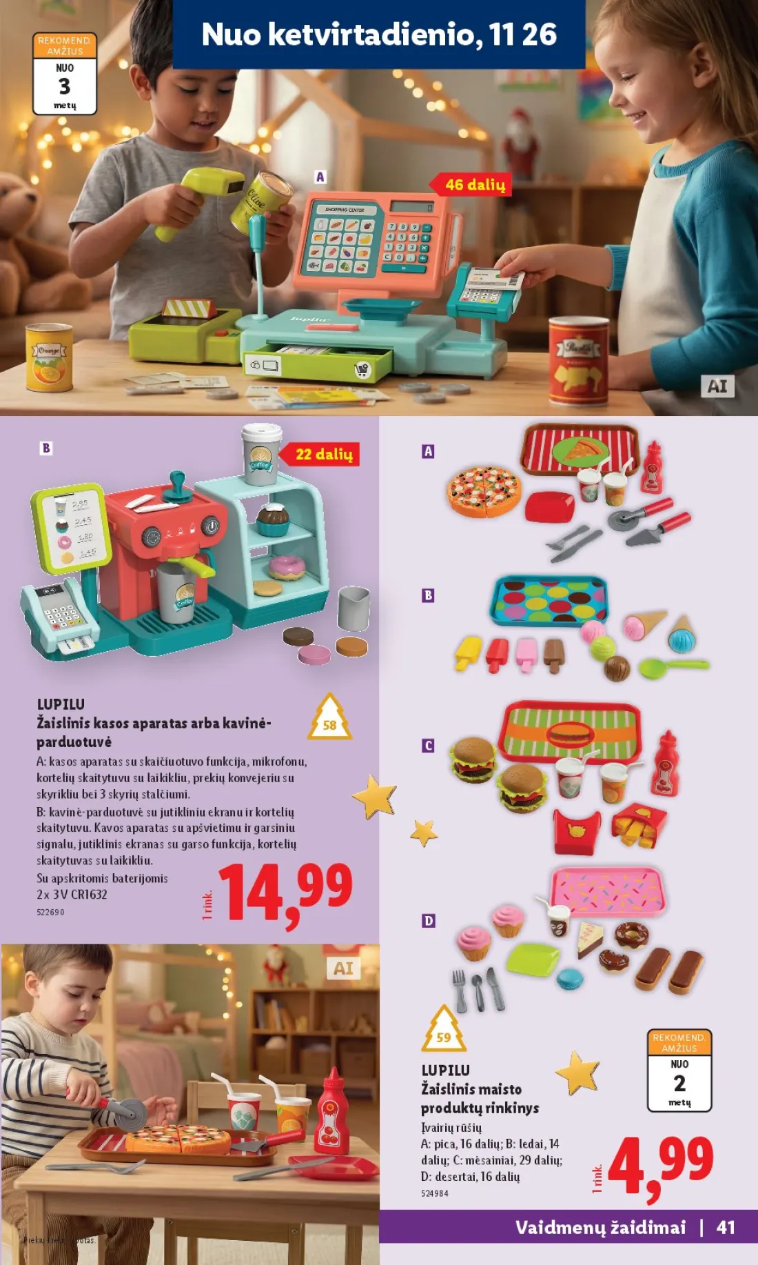 LIDL Žaislų katalogas, 41 psl.: REKOMEND ketvirtadienio AMŽIUS metų dalių LUPILU Žaislinis kasos aparatas kavinė parduotuvė skaičiuotuvo funk…