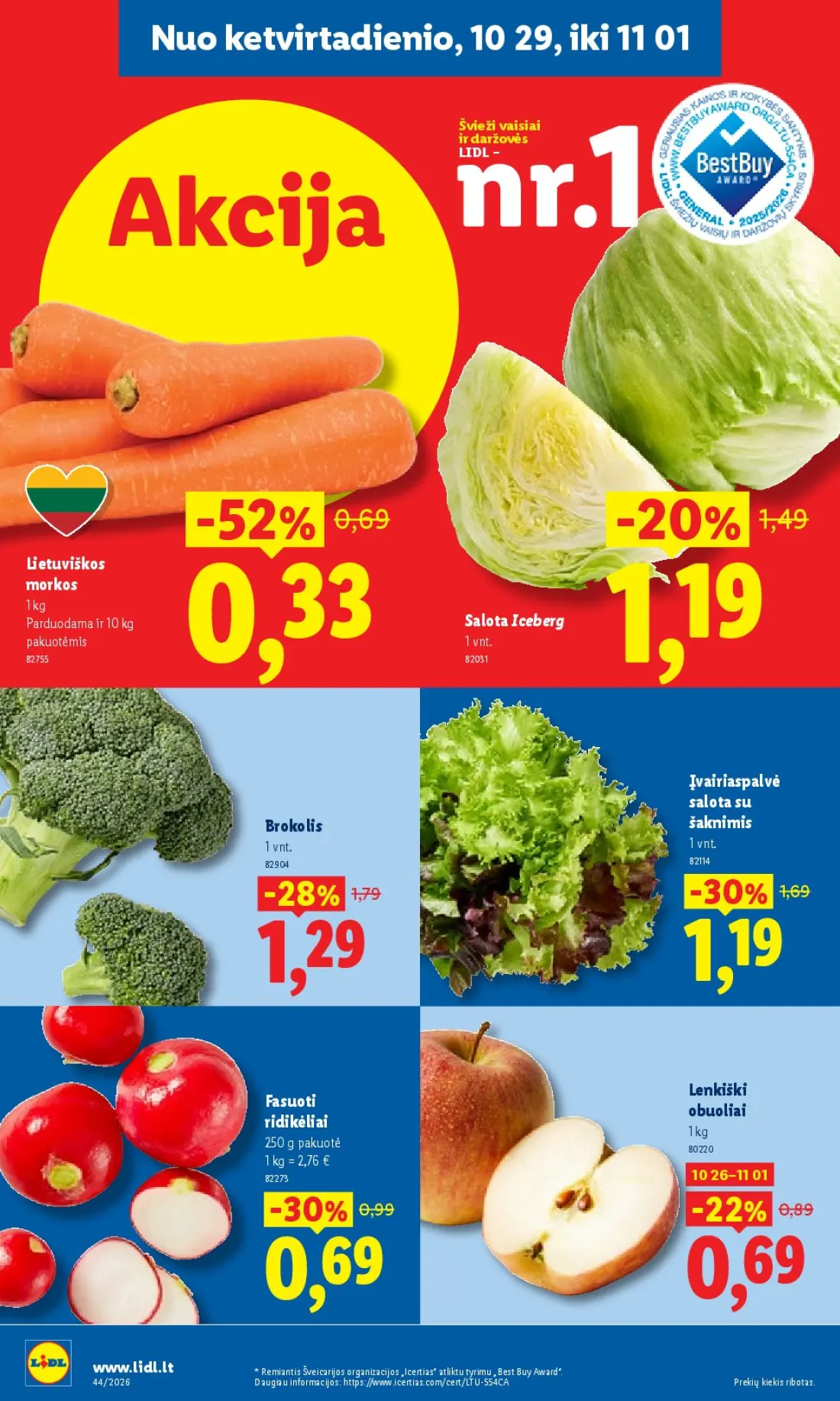 LIDL Maisto prekių pasiūlymai, 42 psl.: ketvirtadienio Švieži vaisiai daržovės LIDL Akcija Lietuviškos morkos Salota Iceberg Parduodama pakuotėmis Įv…