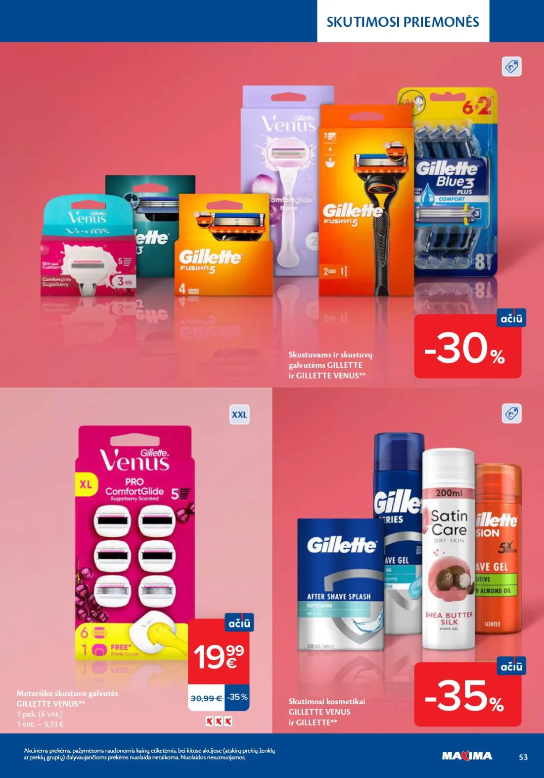 MAXIMA Grožio mugė, 53 psl.: SKUTIMOSI PRIEMONĖS Skustuvams skustuvų galvutėms GILLETTE VENUS XXL Moteriško skustuvo galvutės pak kosmetik…