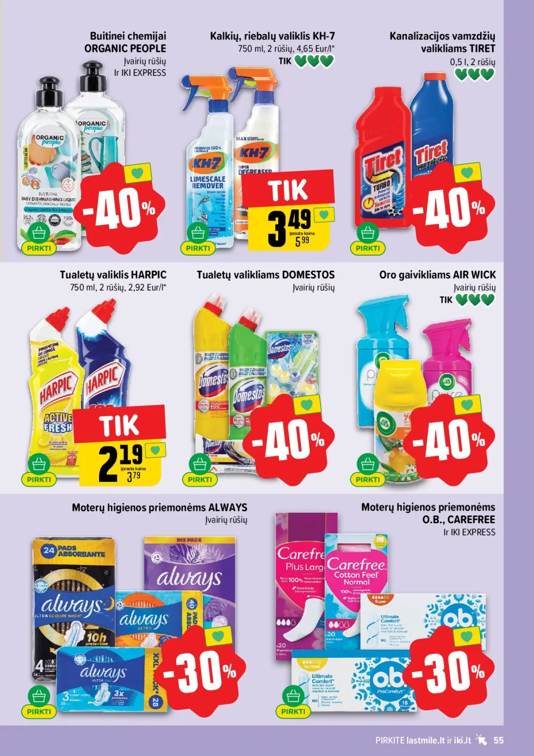 IKI akcijų leidinys Nr.44, 55 psl.: Buitinei chemijai Kalkių riebalų valiklis KH-7 Kanalizacijos vamzdžių ORGANIC PEOPLE rūšių Eur/l valikliams T…